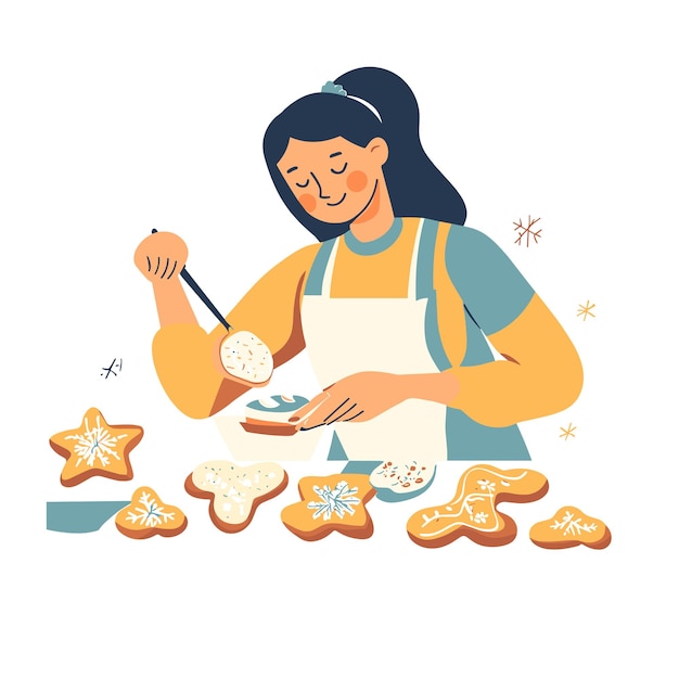 Vector a woman decorating cookies with icing