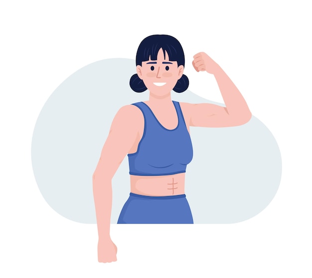 Woman demonstrating muscles 2D vector isolated illustration