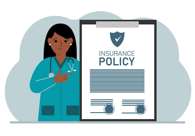 Woman doctor next to the insurance policy