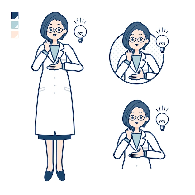 A woman doctor in a lab coat with came up with images