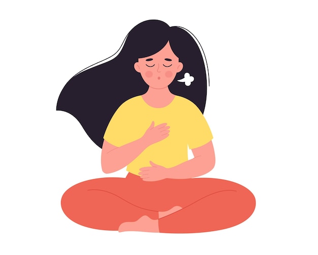 Woman doing breathing exercise Woman meditating in lotus pose World yoga day mental wellness