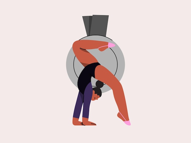 Vector a woman doing a gymnastic pose with a silver ring on her back