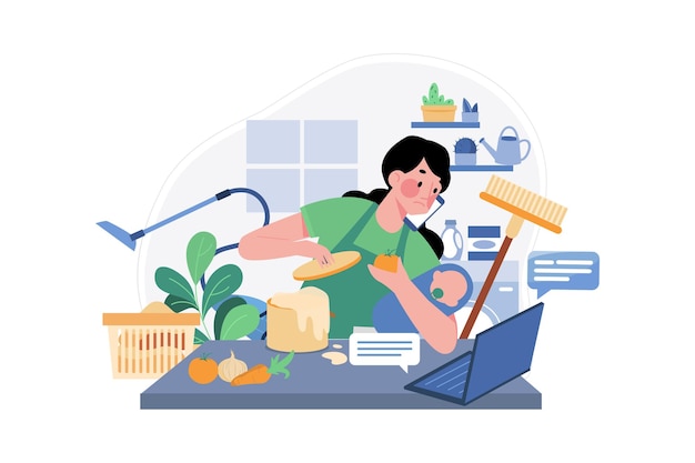 Woman Doing Multitasking While Working From Home