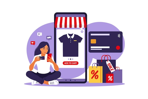 Woman doing online shopping modern concept illustration