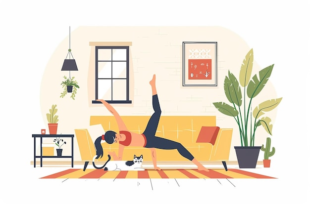 Woman Doing Stretching in Living Room