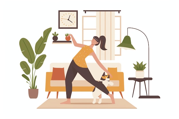 Woman Doing Stretching in Living Room