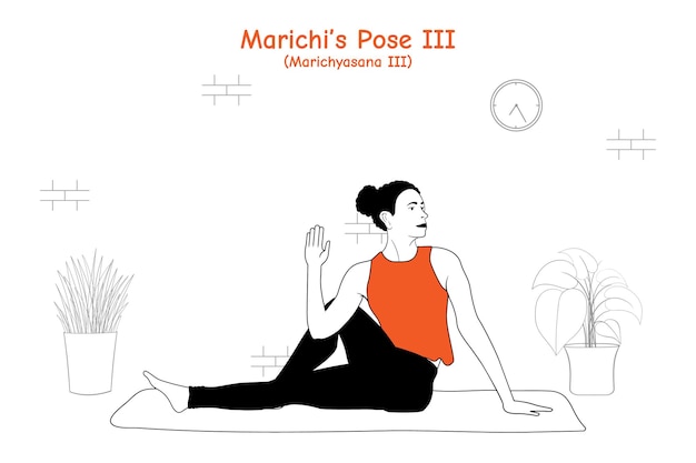 Woman doing yoga asana marichis pose three or marichyasana three