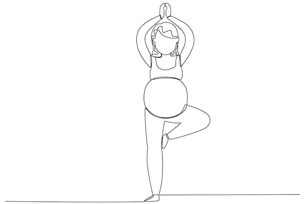 A woman doing yoga before the birth of her baby Pregnant and breastfeeding oneline drawing