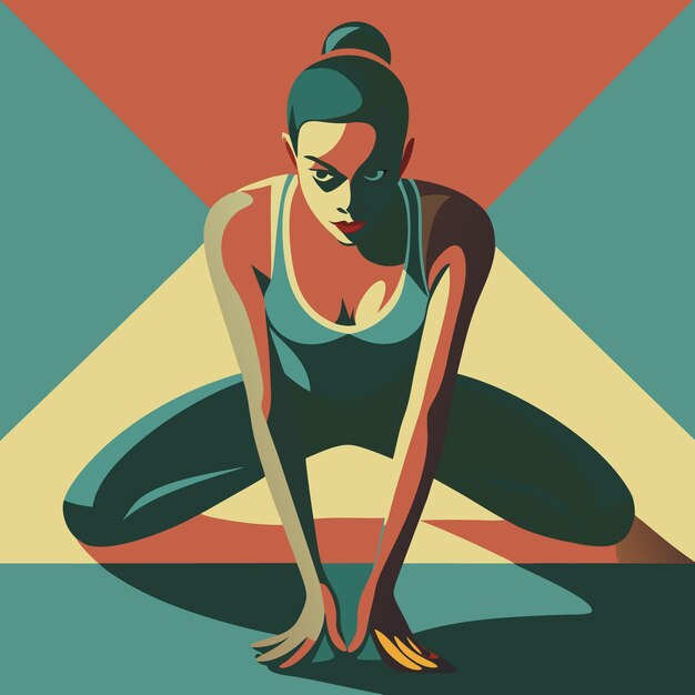 Vector a woman doing yoga exercises with a yellow and blue background