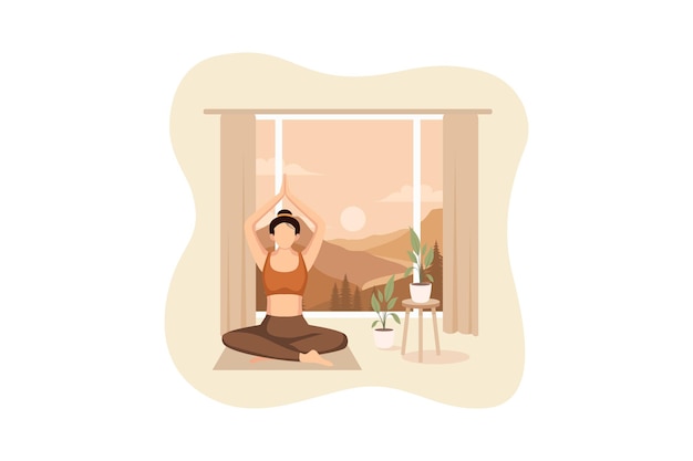 Woman doing Yoga Flat Illustration Design