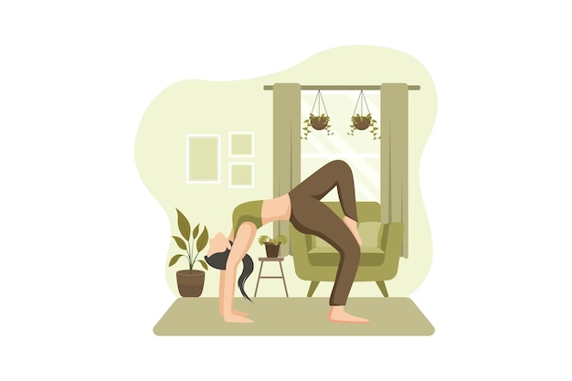 Vector woman doing yoga flat illustration design