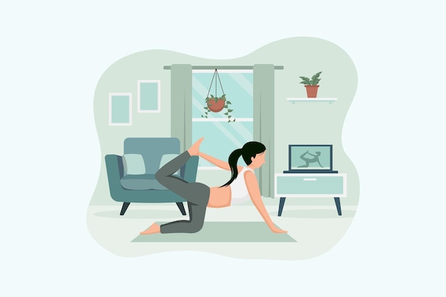 Vector woman doing yoga flat illustration design