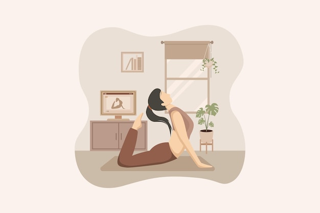 Vector woman doing yoga flat illustration design