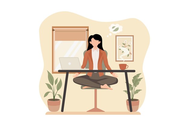 Vector woman doing yoga flat illustration design