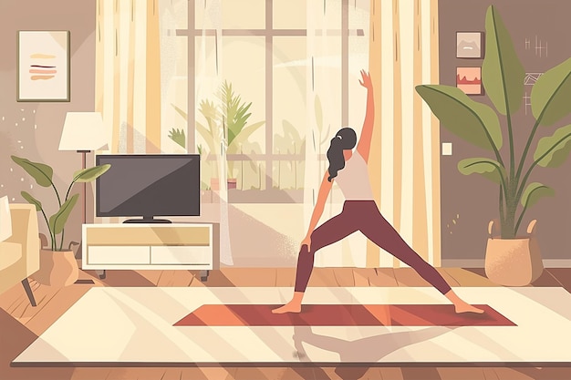 Woman Doing Yoga Living Room Flat