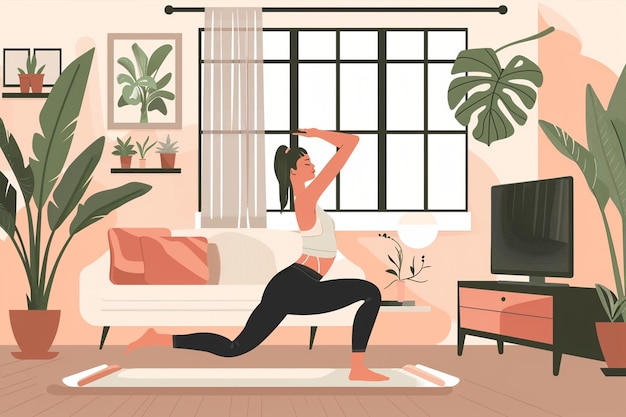 Woman Doing Yoga Living Room Flat