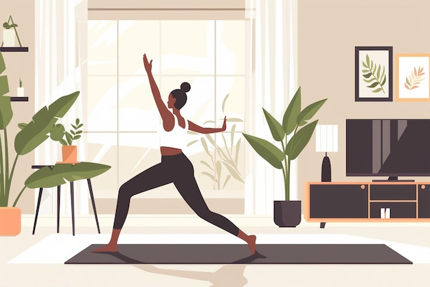 Woman Doing Yoga Living Room Flat