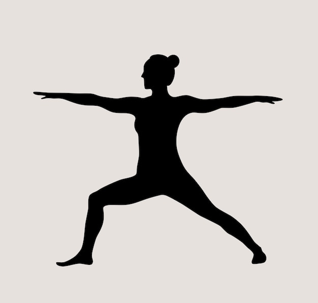 Woman doing Yoga Pilates Slim girl doing yoga Hand drawn black silhouette Vector illustration