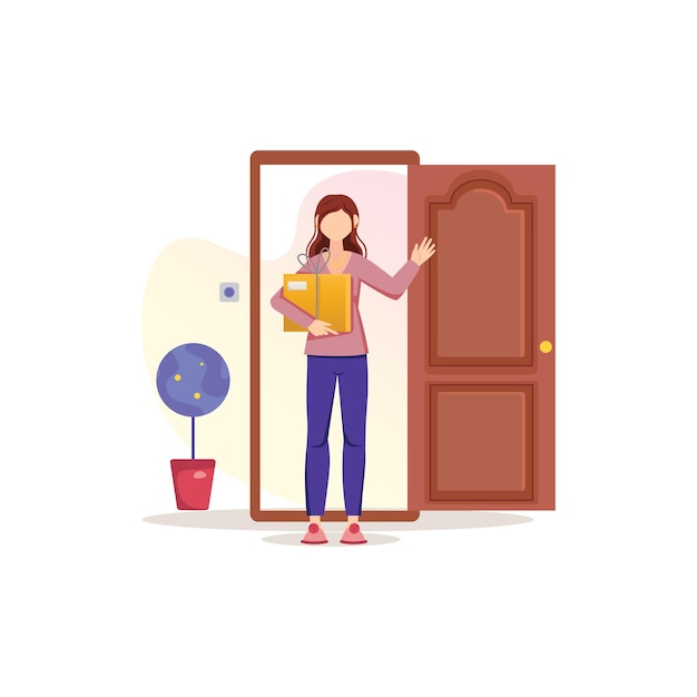 Woman door illustration