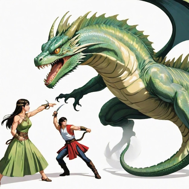 Vector a woman and a dragon are playing a game with a woman