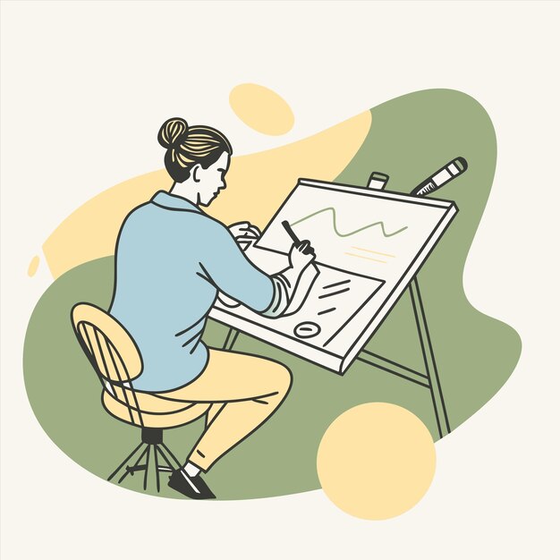 a woman drawing on a canvas with a drawing of a graph