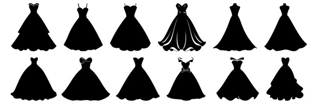 Vector woman dress fashion silhouettes set large pack of vector silhouette design isolated white background