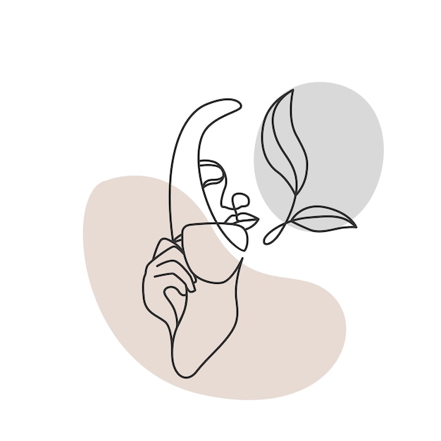 Woman drinking coffee in line art style