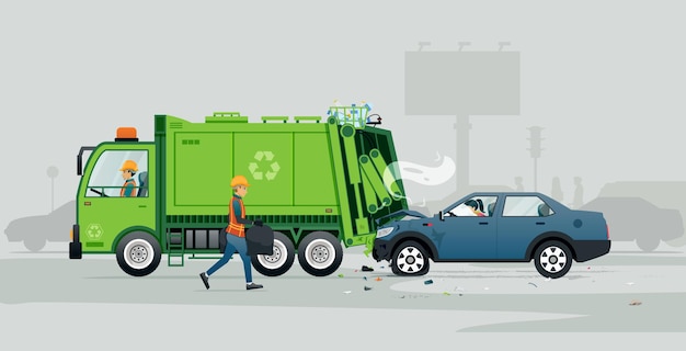 A woman drives into the back of a parked garbage truck