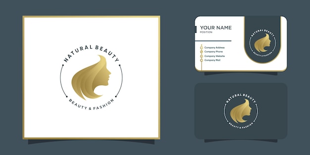 Woman emblem logo abstract with golden unique concept Premium Vector