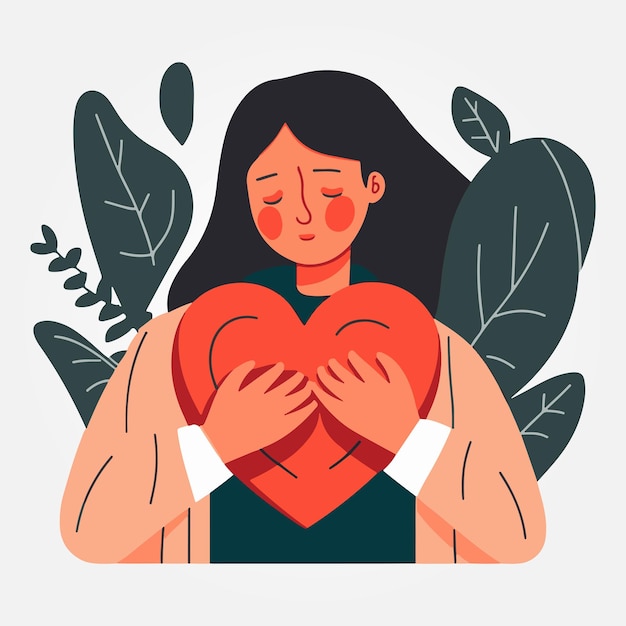 woman embraced in heart vector illustration