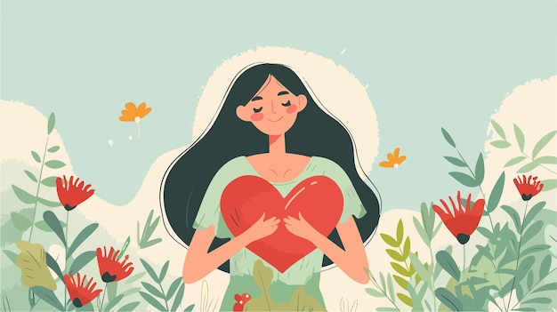 Woman Embracing Heart Self Care Concept