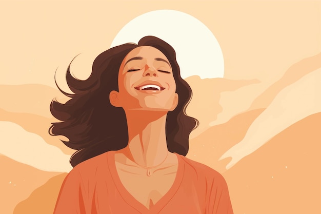 Vector woman enjoying sunset outdoors