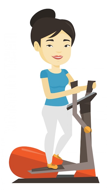 Woman exercising on elliptical trainer.