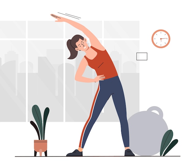 Woman exercising at home vector concept