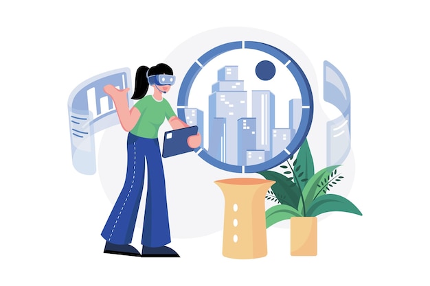 Woman Experiencing Metaverse Technology Illustration concept