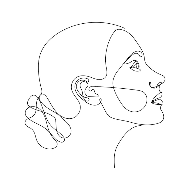 Woman face continuous line drawing. Abstract minimal woman portrait for logo, print or tattoo.