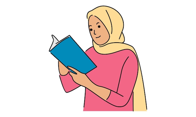 Woman Face Covered with Hijab and reading a book