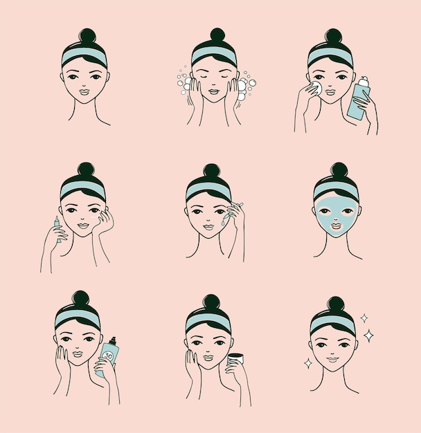 Woman face doing different facial procedures