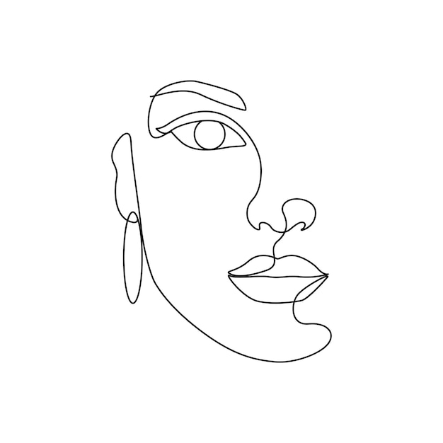 Woman face and eyes beauty girl linear drawing