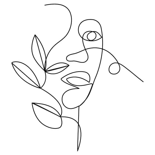 woman face and flowers head single line art continuous one line drawing of Isolated outline vector