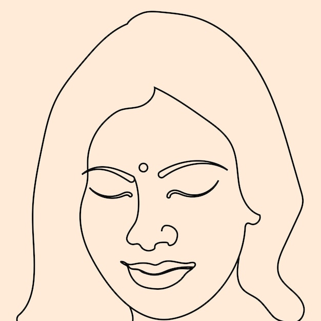 Vector woman face line art continuous one line drawing vector illustration