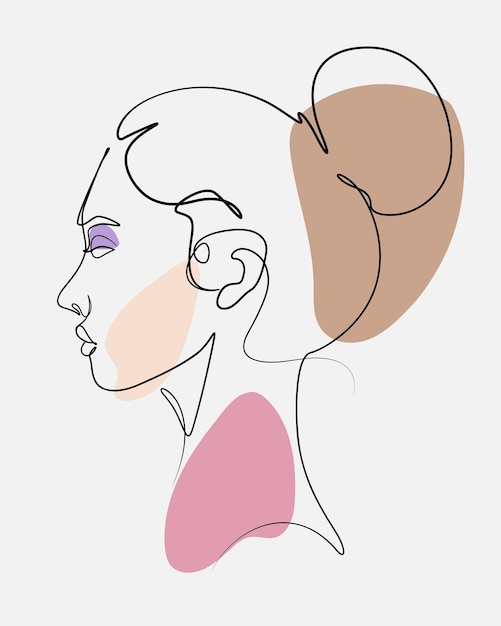 Woman face line art flourish vector illustration