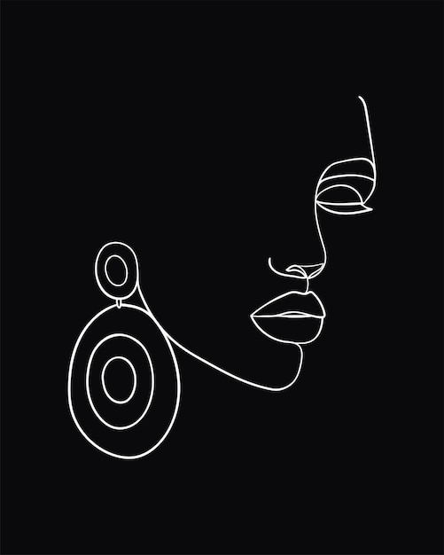 Woman face line drawing Fashion concept woman beauty minimalist Vector illustration