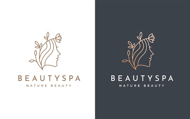 Woman face logo design vector illustration for cosmetics beauty salon health and spa