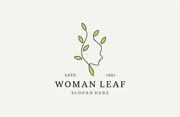 Woman face logo icon vector Woman face logo design vector illustration for leafnature cosmetics