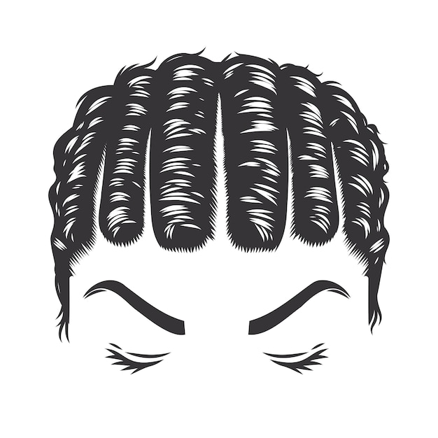 Vector woman face with afro natural hairstyle curly flat twist vintage hairstyles vector line art illustration.