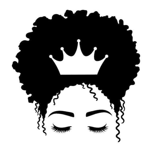 Woman face with eyelashes and crown Afro Women African American Woman Vector illustration