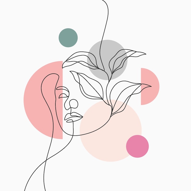 Woman face with flower elegant one line art line style