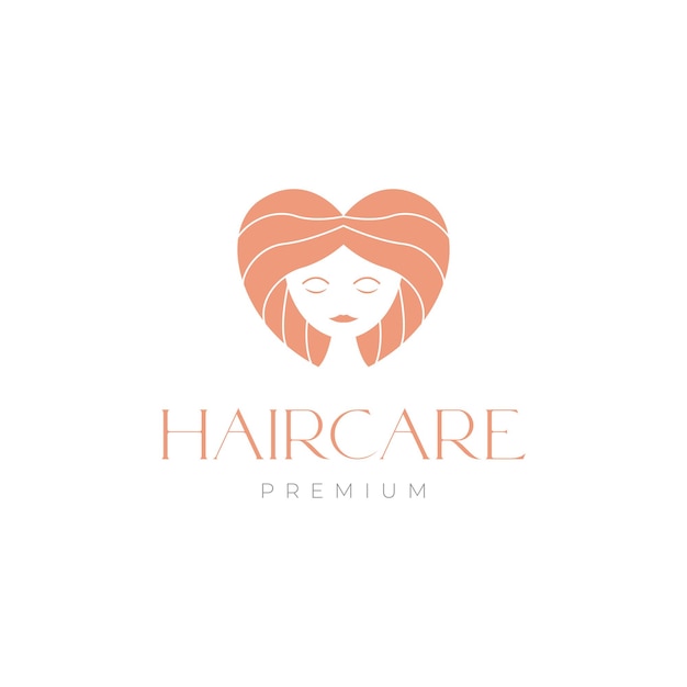 Woman face with love hair logo design