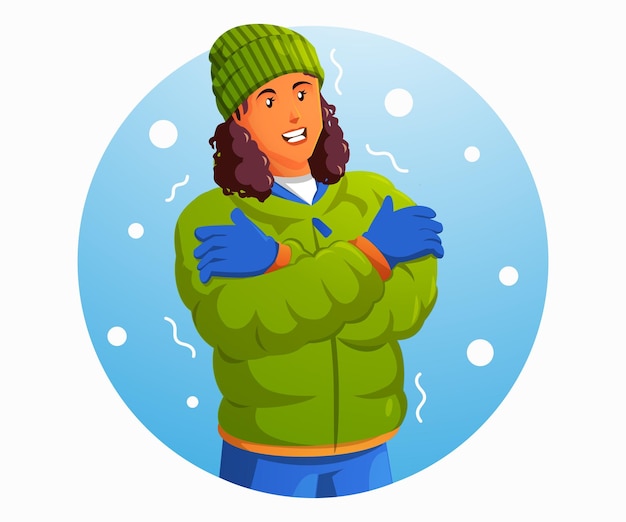 Vector a woman feeling chill wearing warm jacket